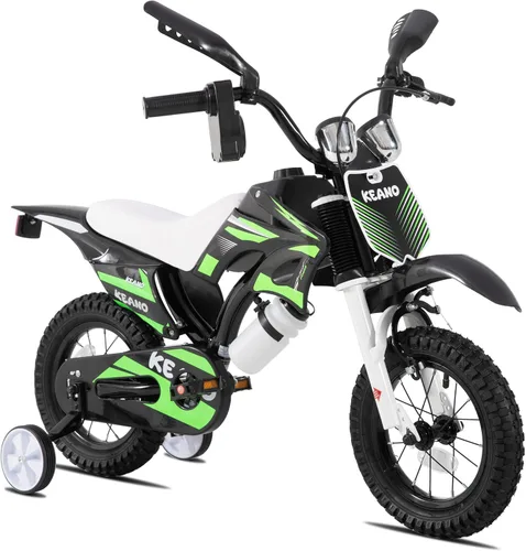 Miniatura 17 de KEANO - Bicicleta estilo motocross para niños y niñas de 12 y 16 pulgadas, con ruedas de entrenamiento y placa numérica, bicicletas para niños de 3