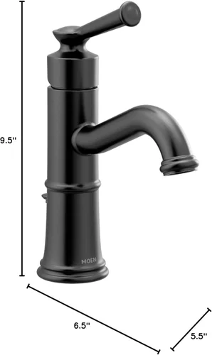 Miniatura 12 de Moen Belfield 6402BL - Grifo de lavabo de baño con una manija color negro mate con montaje de drenaje y placa opcional, 6402BL