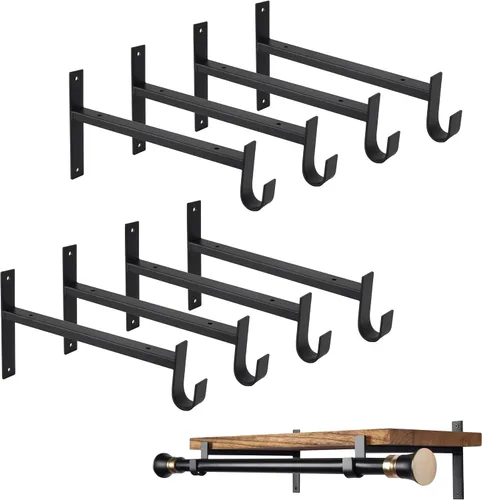OVOV Soportes de Barra de Armario Resistentes de 8 Pulgadas Soportes de Estante de Armario con Portabarra Negro Soportes de Barra de Armario