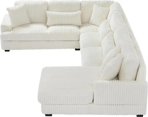 Miniatura 6 de Sofá modular de gran tamaño, moderno en forma de U, tapizado en pana suave con una tumbona para sala de estar