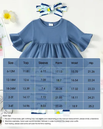 Miniatura 55 de Kucnuzki Conjunto de ropa para bebé niña pequeña, camisa de manga con volantes, pantalón floral, ropa de otoño e invierno para niña
