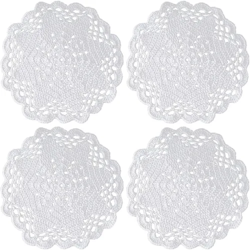 Miniatura 28 de Juego de 2 manteles individuales de encaje con diseño de flores huecas de ganchillo, manteles individuales de encaje para taza de té, aniversario