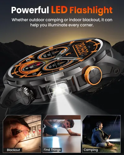 Miniatura 2 de Relojes inteligentes para hombres (batería de 100 días/linterna), reloj inteligente militar impermeable de 5 ATM con frecuencia cardíaca, sueño