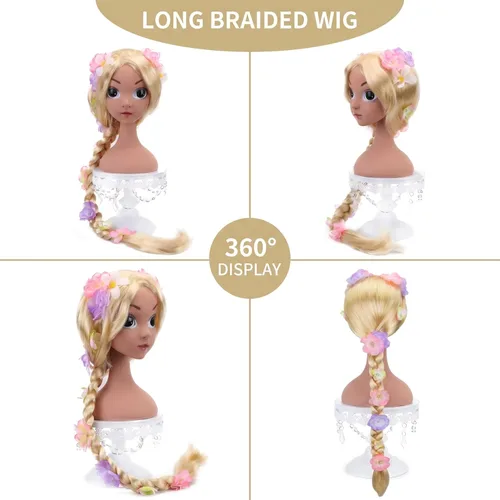 Miniatura 2 de STYLER Pelucas largas rubias Rapunzel para niños, disfraz de princesa, cosplay, cuento de hadas, pelucas trenzadas para Halloween, fiesta de Navidad