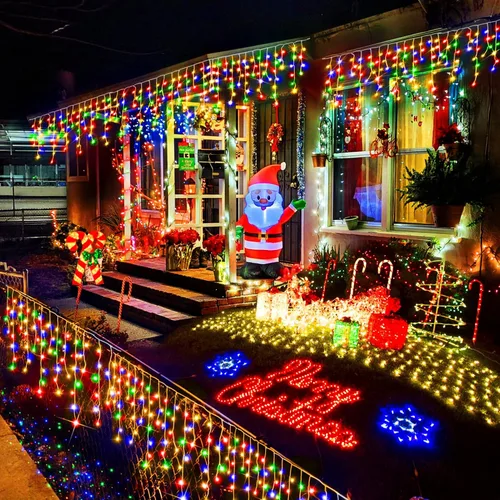 Miniatura 6 de Luces de Navidad para exteriores, 49 pies, 480 luces LED para exteriores, 90 tiras de luces de carámbano con 8 modos, temporizador impermeable