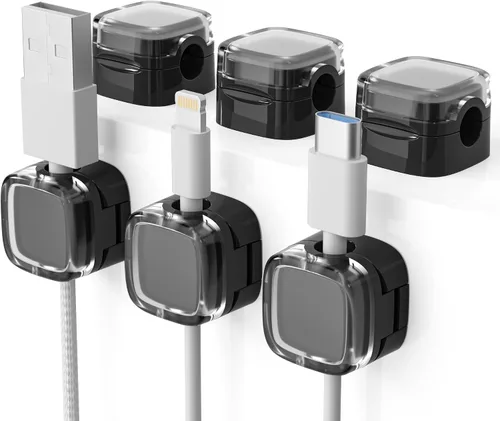 Paquete de 6 organizadores magnéticos de cables y clips para cables, gestión de cables ajustables debajo del escritorio, soporte de alambre adhesivo