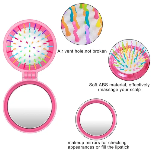 Miniatura 3 de ONLYFU Paquete de 8 mini cepillos de pelo con espejo, cepillos compactos plegables con cerdas de nailon suaves, peine de bolsillo de viaje