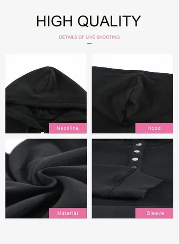 Miniatura 6 de Dokotoo - Sudaderas con capucha para mujer, con cuello de botón y cordón de ajuste, sudaderas casuales de manga larga