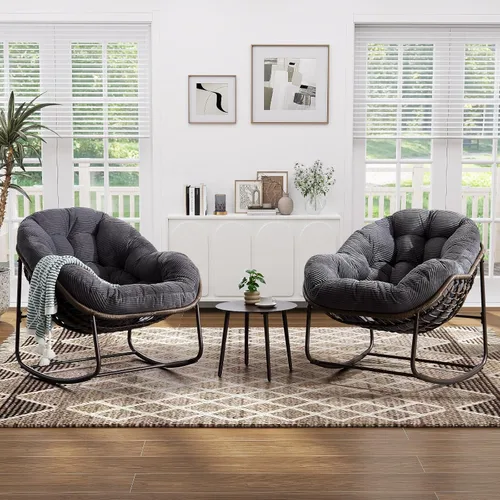 Miniatura 11 de Mecedora de gran tamaño para interiores, cómoda silla mecedora de pana con cojín grueso y marco, silla mecedora grande de mimbre para sala de estar