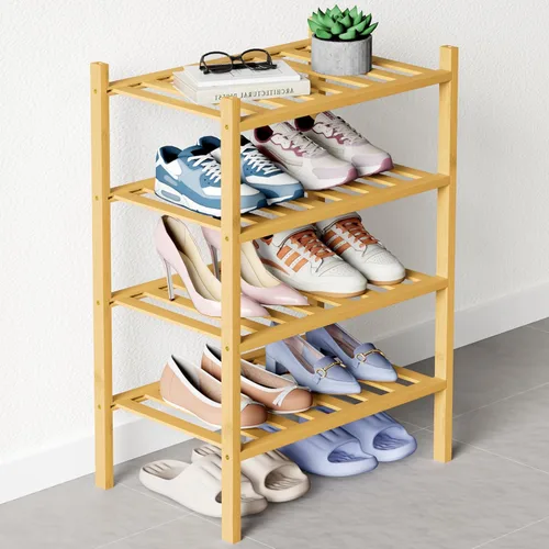 Miniatura 32 de Smiry Zapatero de bambú para clóset, organizador de zapatos apilable de 4 niveles largo de madera, estante de almacenamiento de zapatos Negro