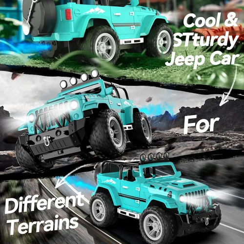 Miniatura 7 de DEERC Coche de Control Remoto con Neblina y Música, Camión de Control Remoto 1:16 para Niños, Juguete de Coche RC de 2.4Ghz con 2 Baterías, Regalo