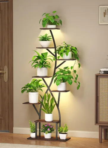 Soporte para plantas de interior con luces de cultivo de 65 pulgadas de alto, estante de plantas iluminado en esquina para cultivo en interiores,