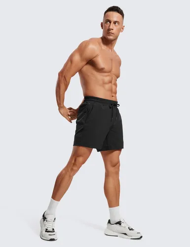 Miniatura 3 de CRZ YOGA Pantalones cortos de correr 2 en 1 para hombre de 5 pulgadas, forrados, de secado rápido, para entrenamiento, deportes, atletismo