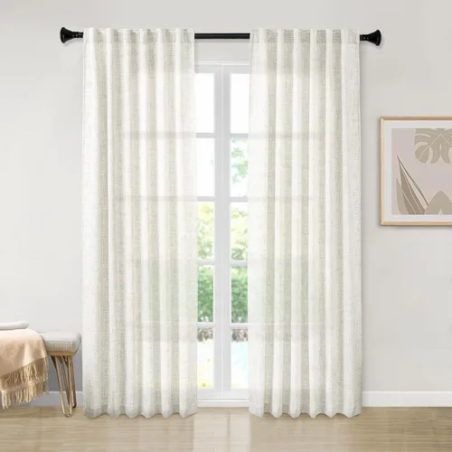 Miniatura 27 de Cortinas de lino 92 pulgadas de largo, juego de 2 paneles con bolsillo para barra, lengüeta trasera, cortinas transparentes para ventanas