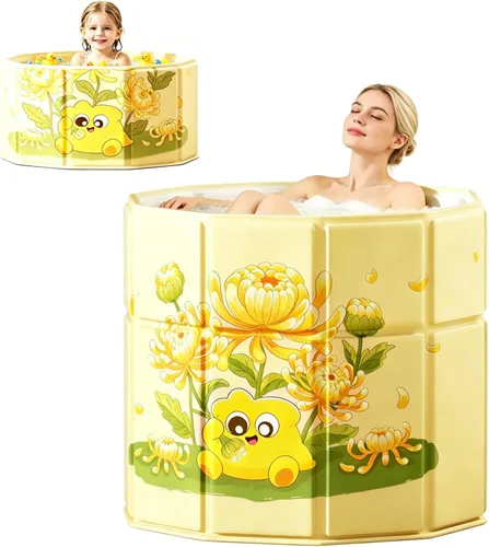 Miniatura 8 de Genrenyen Bañera redonda portátil para adultos, sin instalación, 31.5 pulgadas de largo x 27.1 pulgadas de alto, plegable para cabina de ducha