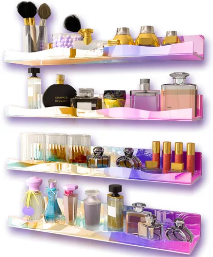 Miniatura 7 de YMVV Estante flotante montado grande de acrílico reflectante dorado de 15.7 pulgadas, estante organizador de perfumes, organizador moderno