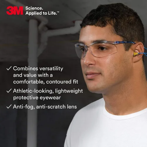 Miniatura 5 de 3M Gafas de seguridad, Virtua Sport CCS, paquete de 20, ANSI Z87, antivaho, antiarañazos, lente transparente, marco azul, sistema de control