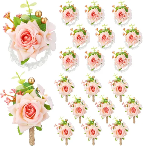 Miniatura 10 de Sherr Juego de 20 ramilletes de rosas negras y boutonnier para boda, ramillete de flores para boda, pulsera de pulsera para novio, para hombre, flor