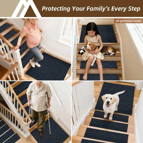 Miniatura 70 de COSY HOMEER - Alfombra antideslizante para escaleras, para interiores y escalones de madera, para niños y perros, 100 % poliéster, base de Beige