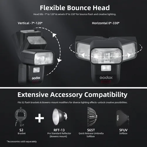 Miniatura 10 de Godox V480S TTL Speedlite Flash para cámaras Sony, GN50, pantalla táctil de 2.0 pulgadas, HSS 1/8000s, sincronización de obturador electrónico, 2.4G