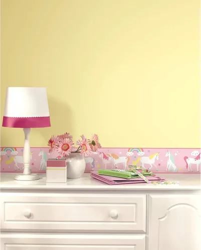 RoomMates RMK11498BD - Papel tapiz adhesivo con diseño de unicornio mágico, color rosa, blanco