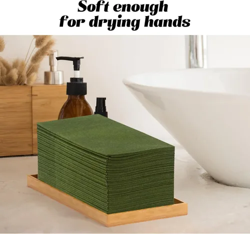 Miniatura 3 de KAMMAK Servilletas Desechables Verde Matcha con Bolsillo Tipo Tela Servilletas de Papel para Cena Paquete de 100 Plegadas Servilleta de Recepción