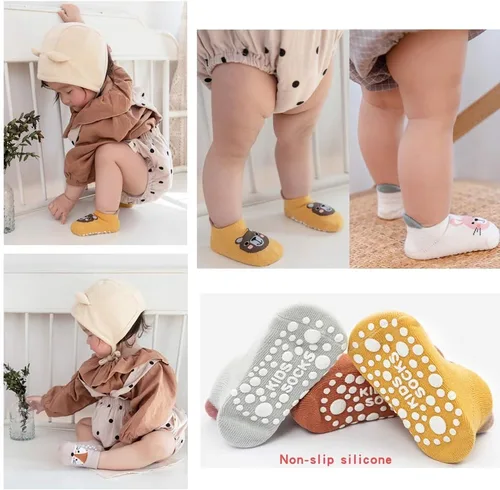 Miniatura 4 de Kisgyst 6 pares de calcetines de algodón antideslizantes para bebé, con suela antideslizante para recién nacido, niño y niña