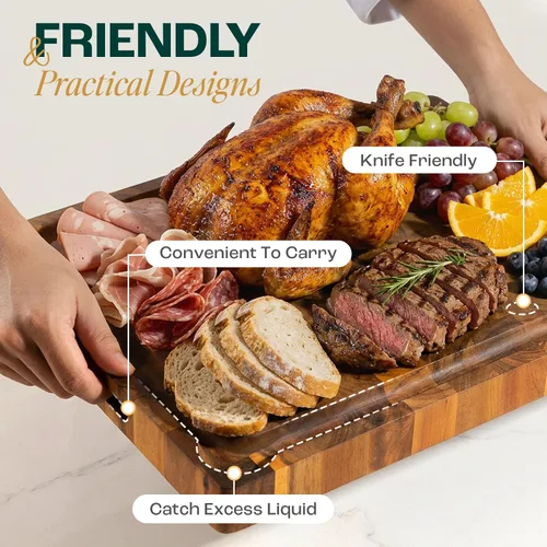 Miniatura 5 de Yes4All Tablas de cortar de acacia duraderas para cocina, [17''L x 13''A x 1.5" de grosor] Tabla de cortar de veta final mediana, tablas de cortar