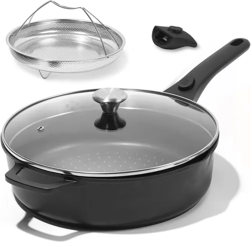ESLITE LIFE Sartén antiadherente Always con tapa, sartén de 11 pulgadas (4.5 Qt) para freír en profundidad y saltear, segura para horno, inducción y