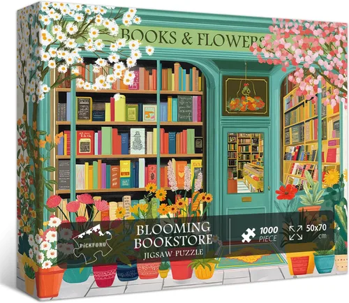 Miniatura 7 de PICKFORU Rompecabezas de Libro 1000 Piezas, Rompecabezas de Flores de Primavera para Adultos de Librería, Rompecabezas de Estantería en Flor como