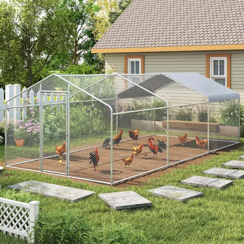 Miniatura 13 de Gallinero de metal grande, corralito con cubierta impermeable, jaula para aves de corral con techo de cúpula para exteriores, patio trasero, granja