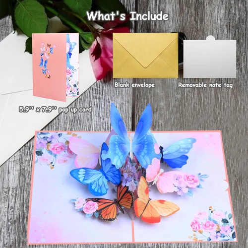 Miniatura 6 de ROBBEAR Tarjeta emergente, tarjeta de felicitación 3D de mariposa y flor con sobre para cualquier ocasión, cumpleaños, día de la madre, aniversario