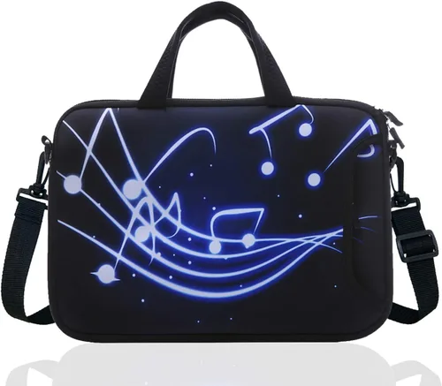 Funda de neopreno para portátil de 14 pulgadas con correa para el hombro para portátil de 14 pulgadas, MacBook/Ultrabook/Chromebook (música negra y