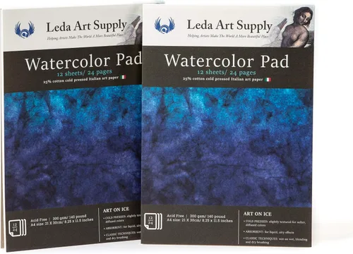 Miniatura 11 de Leda Art Supply Papel de acuarela prensado en caliente, paquete de 2 (24 hojas) de 300 gm – 140 libras, 25% algodón, fino papel de acuarela de arte