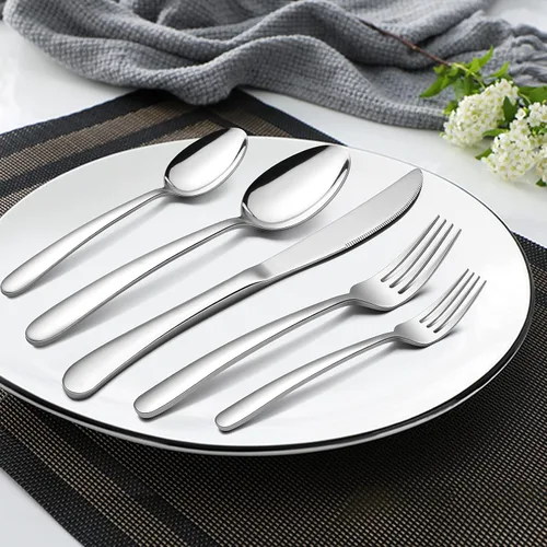 Miniatura 4 de HaWare Juego de cubiertos de alta resistencia, 45 piezas de cubiertos de acero inoxidable con utensilios para servir, vajilla de peso para 8