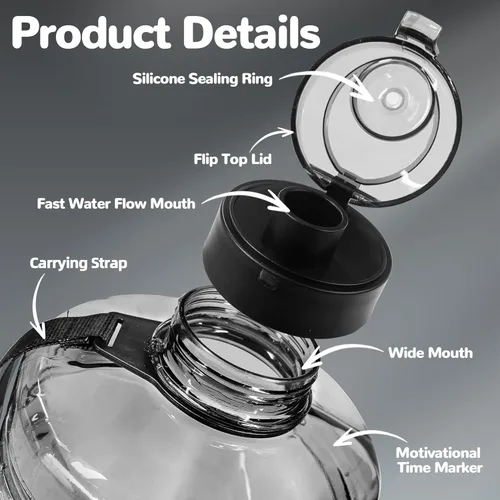 Miniatura 2 de Large Water Bottle with Motivational Time Marker, 74oz Water Jug with Handle Leak-Proof, Clear Sport half gallon water Bottle for Gym Camping