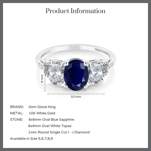 Miniatura 31 de Anillo de compromiso ovalado de oro blanco de 10 quilates con piedra natal y topacio blanco de 3 piedras con detalles de diamante Centro de 0.315