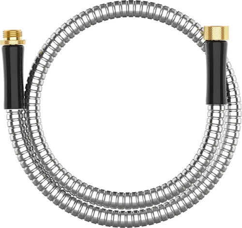 Miniatura 16 de Manguera de jardín de metal corta de 15 pies, adaptador de extensión de manguera pequeña de acero inoxidable para carrete de manguera, tubo de agua