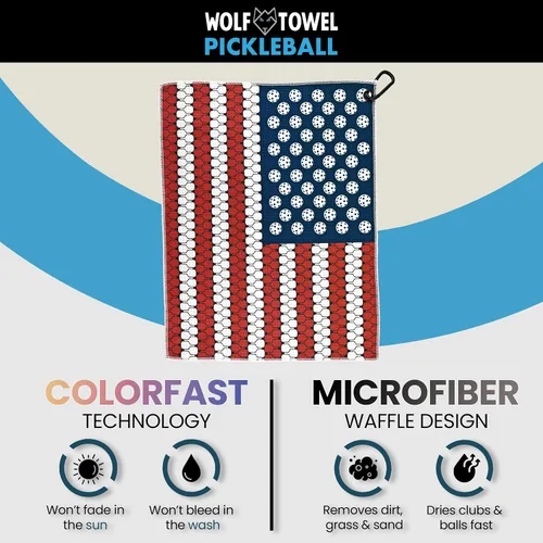 Miniatura 6 de Wolf Golf Towels Toalla de pickleball Regalos de pickleball Paletas de bandera estadounidense Toalla deportiva Regalo de jubilación