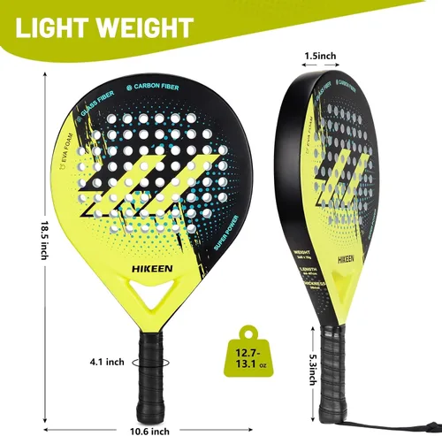 Miniatura 6 de Hikeen Raqueta de pádel con superficie de fibra de carbono, pala ligera de EVA con 3 pelotas de tenis y funda de transporte para adultos