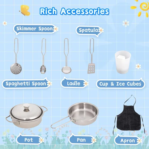 Miniatura 5 de Juego de cocina esquinera, cocina de madera con luces y sonidos, cocina grande con estufa, juguetes de cocina, microondas, horno, máquina de hielo