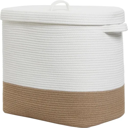 Miniatura 18 de Cesta de almacenamiento rectangular extragrande de 22 x 14 x 18 pulgadas con tapa, cesta de almacenamiento grande de cuerda de algodón, cesta