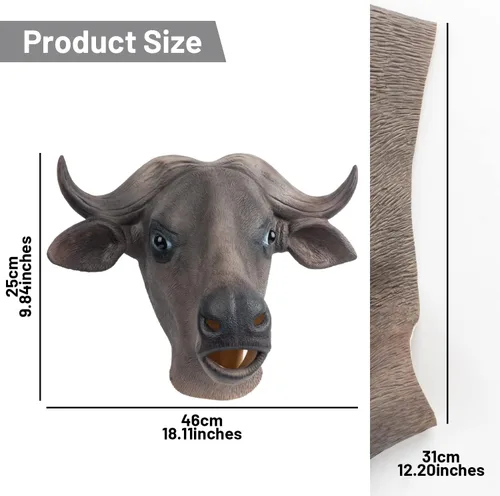 Miniatura 7 de PartyHop Máscara de búfalo con cabeza de animal de látex de cabeza completa, máscaras realistas para Halloween, carnaval, fiesta de disfraces