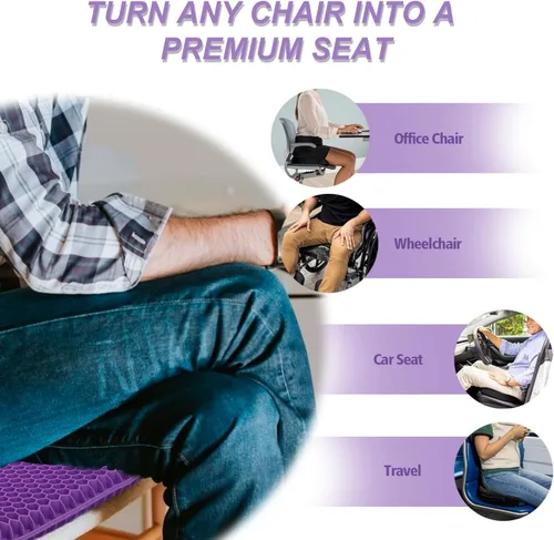 Miniatura 7 de Cojín de asiento de gel morado para sentarse prolongadamente, cojines de silla de enfriamiento extra grandes de 20 pulgadas para silla de oficina