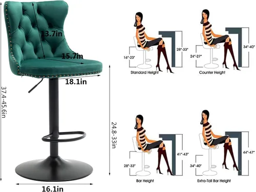 Miniatura 169 de Aoowow Juego de 2 taburetes de bar giratorios, taburetes de bar ajustables con respaldo de terciopelo copetudo, sillas de bar modernas tapizadas