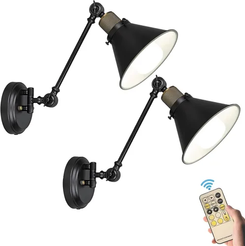 Miniatura 8 de Lámpara de pared con pilas, sin necesidad de cableado, iluminación de pared, con brazo oscilante, con control remoto regulable, para interiores