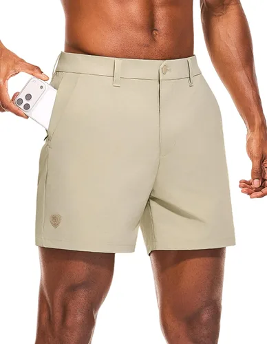 Miniatura 11 de PULI Pantalones cortos de golf para hombre, 5 pulgadas, elásticos, impermeables, con 5 bolsillos, para viajes, senderismo, uso casual, negocios