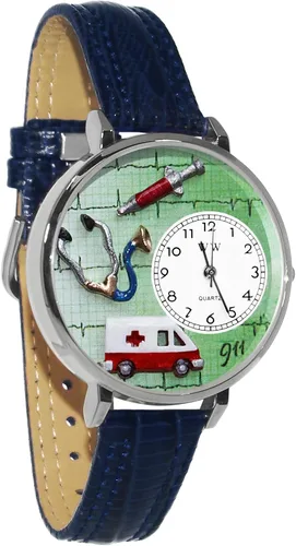 Whimsical Gifts Reloj EMT 3D Acabado dorado o plateado grande Novedad divertida única Hecho a mano en Estados Unidos Correa de reloj de cuero