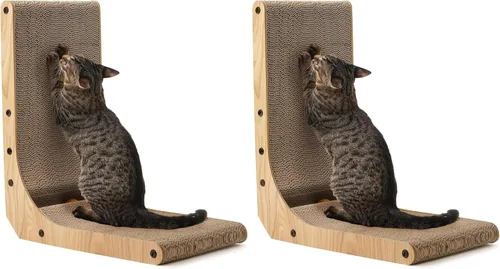 Miniatura 9 de FUKUMARU Rascador para gatos, 18.7 pulgadas en forma de L, almohadilla para rascar para gatos montada en la pared, cartón rascador para gatos