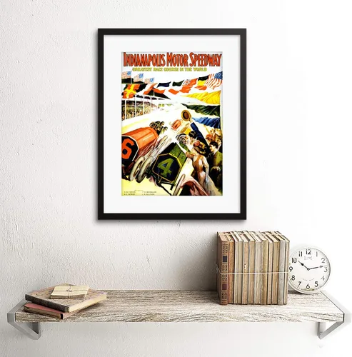 Miniatura 2 de The Art Stop Sport Race Indianapolis Motor Speedway Car Flag Indy 500 Impresión enmarcada B12X11273